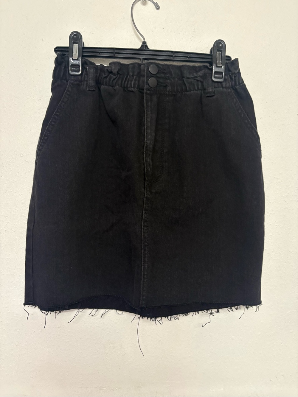 Hollister Black Denim Paperbag Waist Mini Skirt-0001